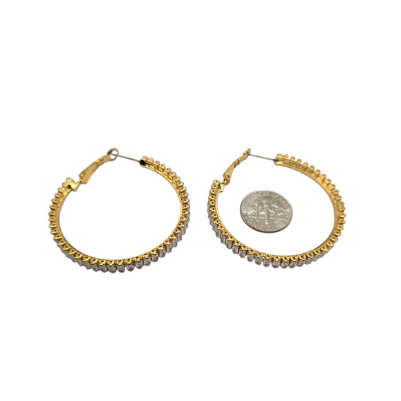 Earrings Gold Tone Hoop Clear Rhinestones Pave Sparkle Fashion SKU2406 - Picture 6 of 6